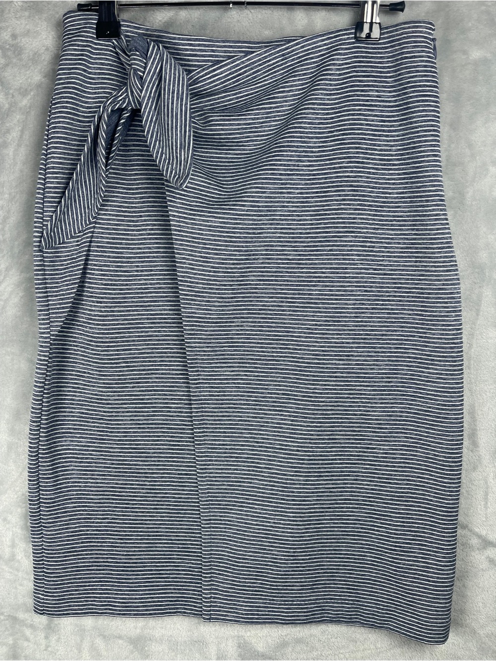 Club Monaco Gray-Blue and White Striped Tie-Detail Nautical Preppy Pencil Skirt